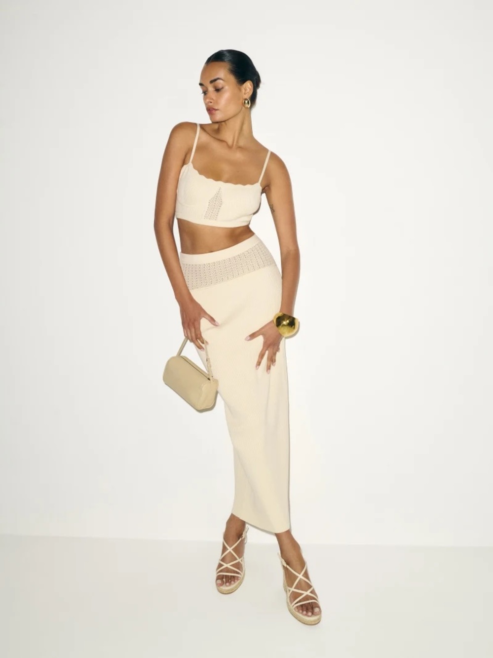 Reformation Magnolia Knit Set Ivory - Size Small